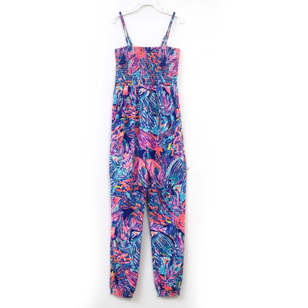 Lilly Pulitzer Jemma Jumpsuit Girls XL‎ 12-14 Smocked True Blue Seas the Day